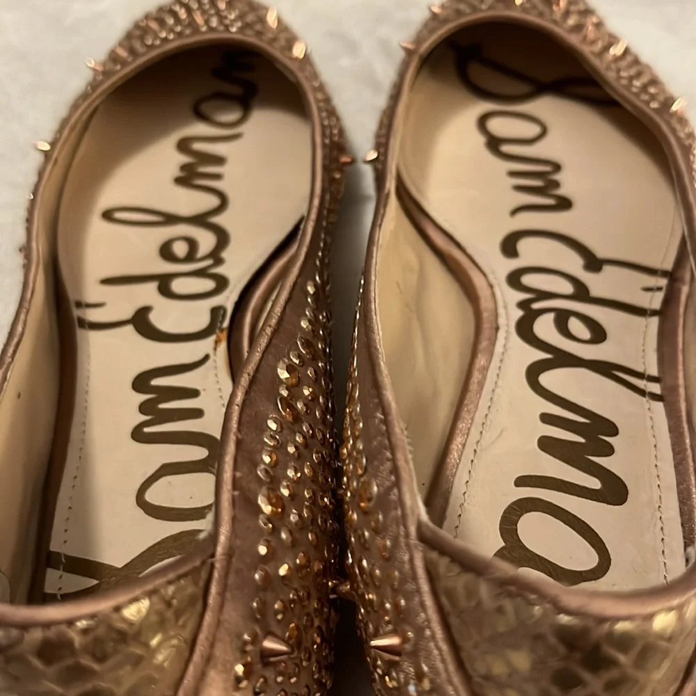 Sam Edelman Woman’s Jolie Leather Sparkle Rose Gold Studded Ballet Flats Sz 6